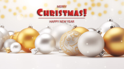 merry christmas. ball christmas. A Christmas card. Winter holiday background with golden confetti. Festive Gold Baubles Decorate.