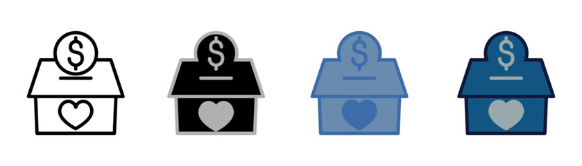 
donation icon set multiple style collection with box and money design