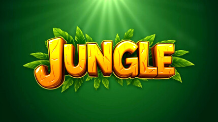 Obraz premium 3d jungle text logo design with green leaf decoration and sun ray