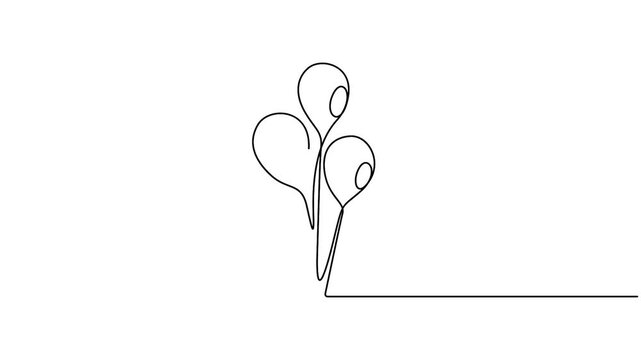 Self animated single continuous line drawing of balloons. Birthday balloons icon. Full length one line art animation 