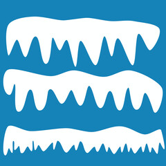 Realistic 3d snow caps. Collection of ice caps. Winter design vector snowdrifts. Christmas and New Year decoration elements.