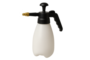 White plastic spray bottle with black trigger handle and brass nozzle
