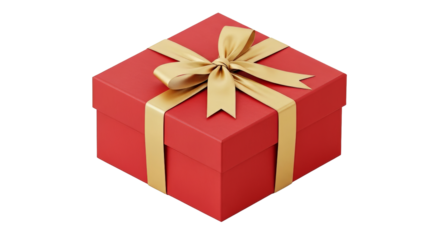 Elegant red gift box with a golden ribbon perfect for birthdays holidays and special occasions conveying thoughtfulness and celebration of love on transparent background