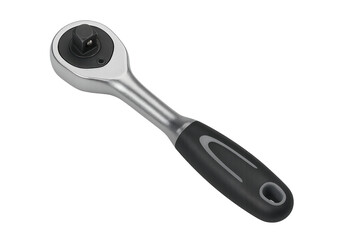 Silver ratchet wrench with black ergonomic handle