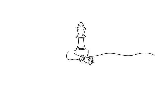 Self animated single-line art drawing depicting the end of a chess game, symbolizing checkmate or defeat