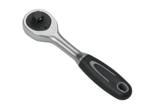 Silver ratchet wrench with black ergonomic handle