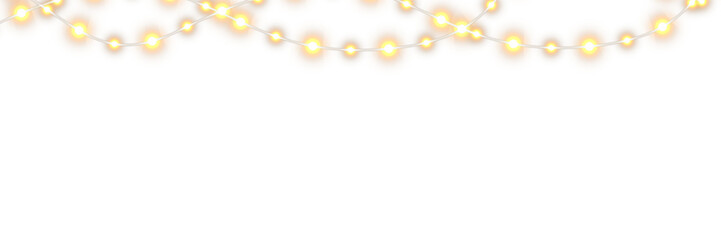 Obraz premium Vector holiday garland with multicolored glowing Christmas lights arranged in a seamless pattern on transparent background perfect for wrapping designs, festive borders, and winter-themed digital art 