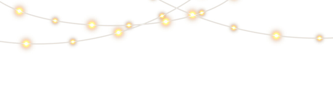 Realistic 3D Christmas lights isolated on transparent background featuring glowing festive bulbs, bright holiday illumination, and decorative garland elements perfect for Xmas greeting cards and seaso