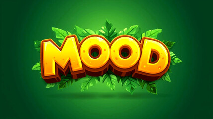 Stylized 3d text mood with orange glossy letter and green leaf decoration