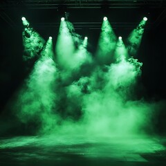 Green stage lights glowing through heavy smoke high resolution picture