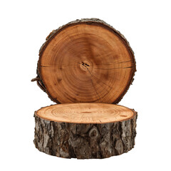Obraz premium Beautiful Wooden Log Slices Showing Detailed Bark and Inner Grain Pattern in Natural Setting