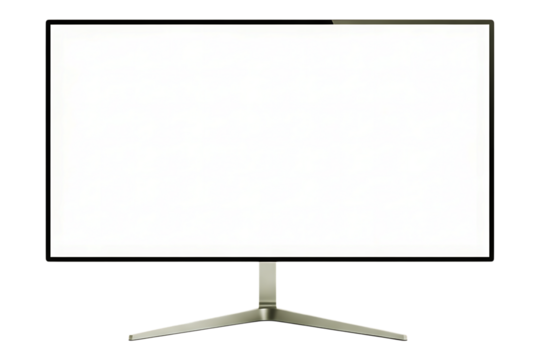 Modern flat screen computer monitor on stand with blank white display