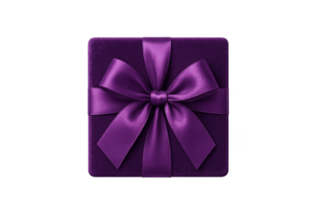Purple velvet gift box with large satin ribbon bow
