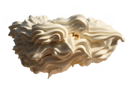 Creamy soft serve ice cream swirl with delicate peaks and curves isolated on a transparent background