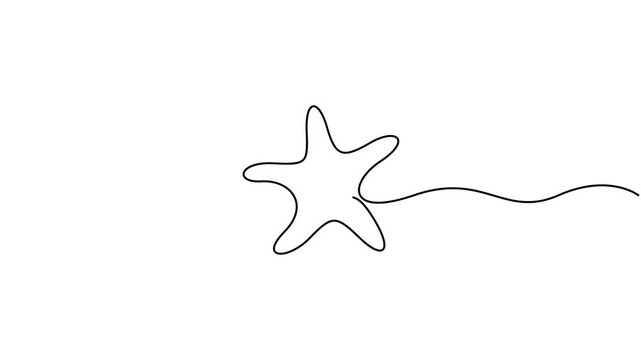 Self animated minimalist, one-line drawing of a sea star fish