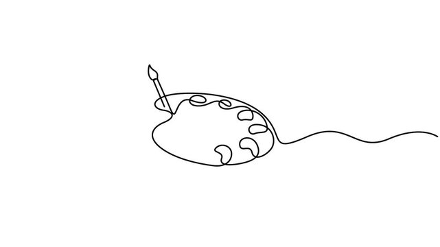 Continuous one-line drawing of an artist's paint palette and a paintbrush animation video