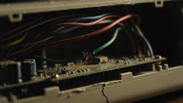 Electronics circuit board with wires inside open device case