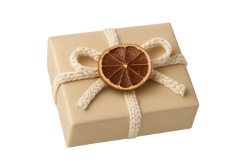Beige gift soap bar tied with white rope, topped by dried orange slice