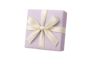 Pastel purple gift box tied with cream ribbon bow