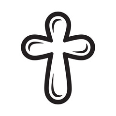 Simple hand drawn christian cross icon with thick outline