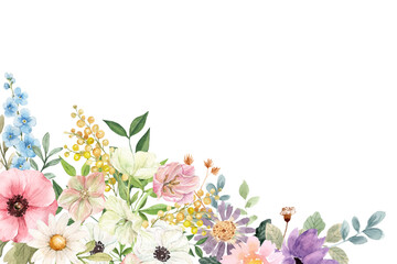 Flower watercolor frame for wedding, birthday, card, background, invitation, wallpaper, sticker, decoration etc.