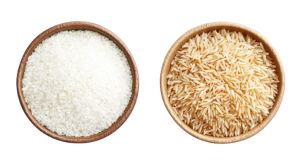 Two bowls of rice one white and one brown isolated on transparent background