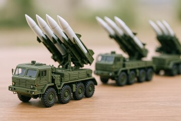 Obraz premium Military Vehicles with Missiles Arrayed in Formation Displaying Strength and Readiness for Defense or Potential Conflict