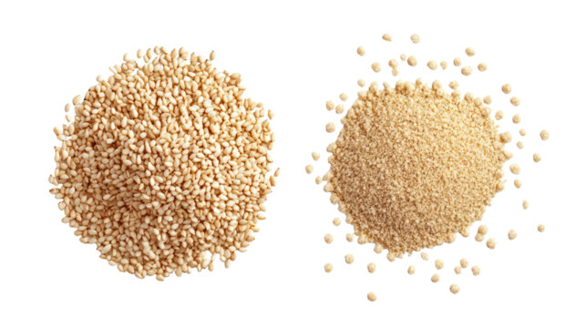 Two piles of sesame seeds isolated on transparent background