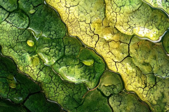 Moss surface macro with sunlit water droplets, natural texture close-up