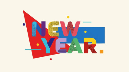 Vibrant and modern New Year typography with abstract elements.