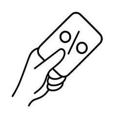 Hand holding a discount coupon card with a percentage symbol line icon
