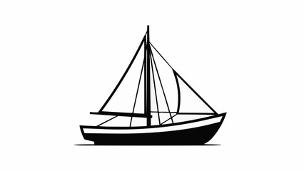Classic Sailboat Silhouette with Tall Masts and Sails.