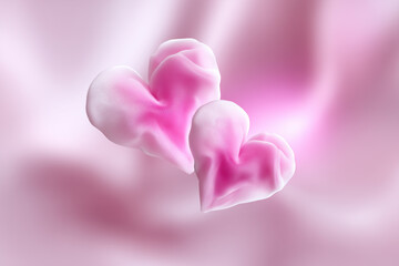 Obraz premium Zarte rosa 3D-Herzen auf weichem pastellfarbenem Hintergrund – romantische Liebe & Valentinstag
