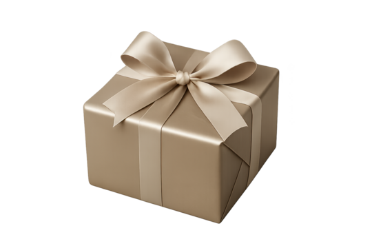 Beige gift box with satin ribbon bow on top