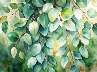 Watercolor eucalyptus branch painting