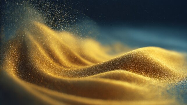 Abstract golden sand dunes with shimmering particles, creating a luxurious and captivating visual texture
