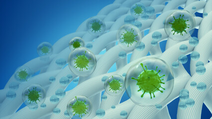3D rendering of bubble remove fungus or bacteria stains from clothes