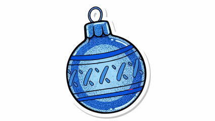 Blue Christmas ornament with stripes and decorative patterns, festive holiday decoration.