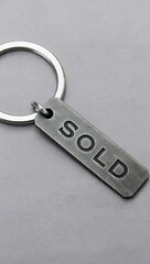 Close-up of keyring with custom &ldquo;SOLD&rdquo; tag