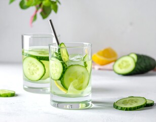 Refreshing Cucumber Water Drink, Healthy Hydration.