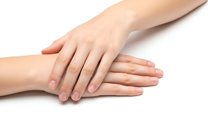 Fototapeta premium Two Hands Touching Gently on White Background 