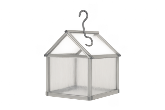 Hanging mini greenhouse terrarium container on transparent background