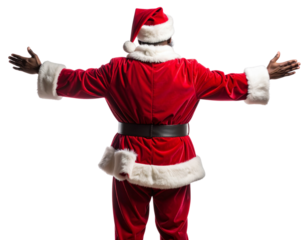 Santa Claus Standing with Arms Wide Open, Full Back View, Isolated on Transparent Background