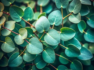 Close up of round eucalyptus leaves