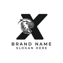 Letter X Logo Concept with Eagle face. Alphabet X Falcon Icon
