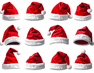 Collection of Various Santa Hats Arranged in a Grid Layout, Isolated on Transparent Background