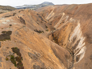 Aerial view of colorful hills around  Hvannagil,  Iceland