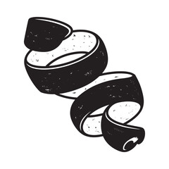 Black and white illustration of a potato peel spiral