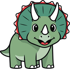 Cute Cartoon Triceratops Dinosaur with Big Smile Vector