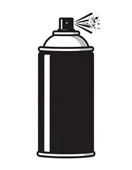 Black and white vector of a spray paint can, with nozzle spraying liquid on the right